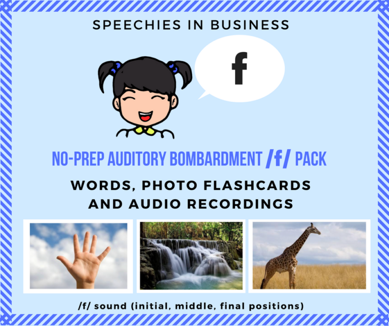 No-Prep Auditory Bombardment /f/ Pack: words, pictures and audio recordings – /f/ sound (initial, middle, final)