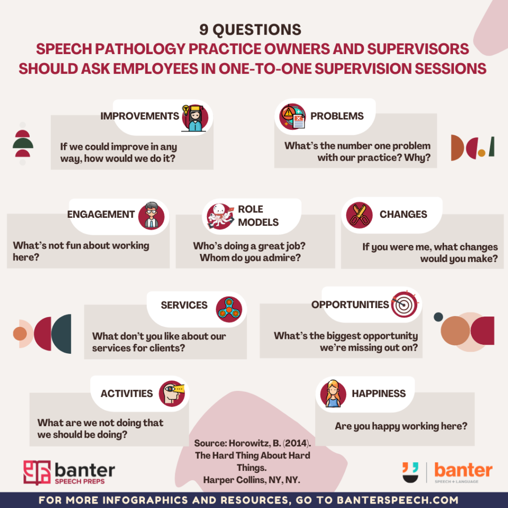 9 questions speech pathology practice owners and supervisors should ask employees in supervision sessions